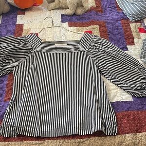 LOFT Black and White Striped Blouse